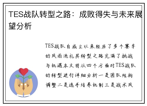 TES战队转型之路：成败得失与未来展望分析